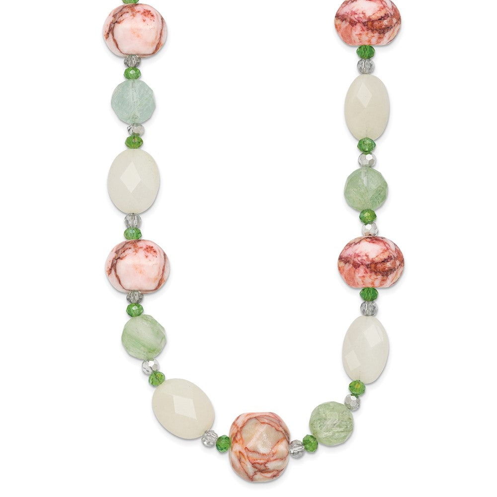 Sterling Silver Aventurine Crystal Jade And Jasper 18 Inch Necklace With 2 Extension
