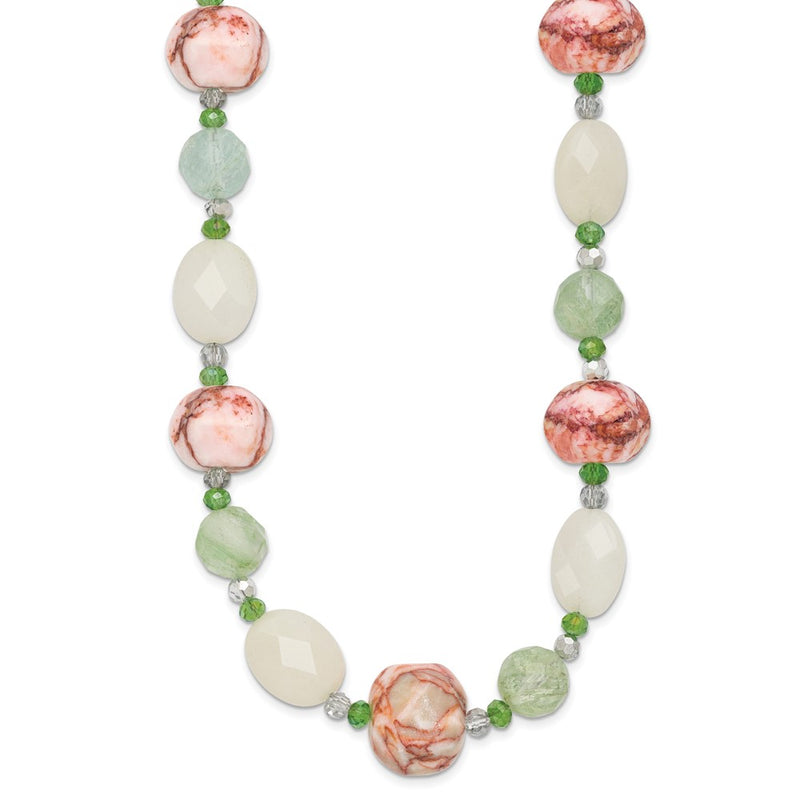 Sterling Silver Aventurine Crystal Jade And Jasper 18 Inch Necklace With 2 Extension