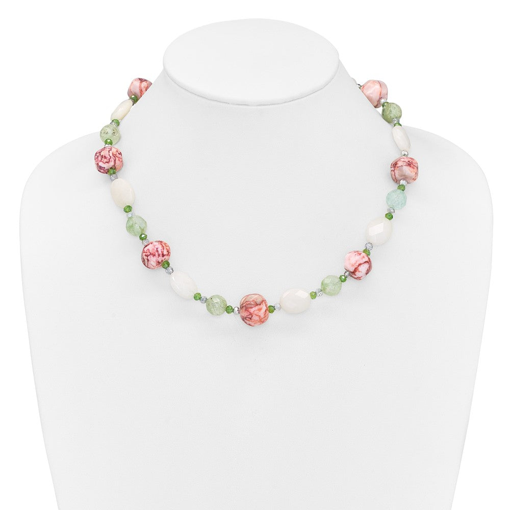 Sterling Silver Aventurine Crystal Jade And Jasper 18 Inch Necklace With 2 Extension