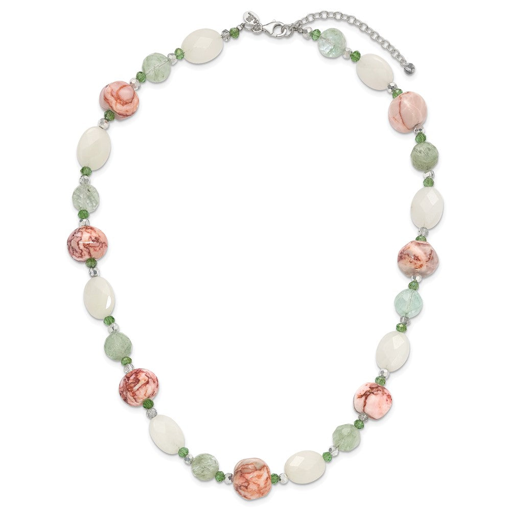 Sterling Silver Aventurine Crystal Jade And Jasper 18 Inch Necklace With 2 Extension