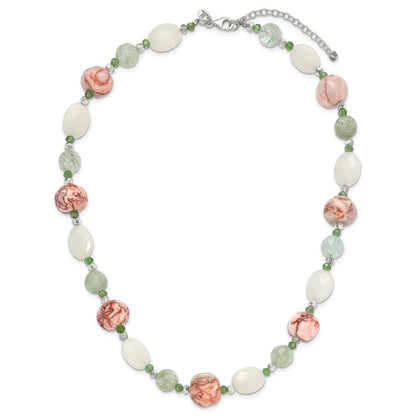 Sterling Silver Aventurine Crystal Jade And Jasper 18 Inch Necklace With 2 Extension