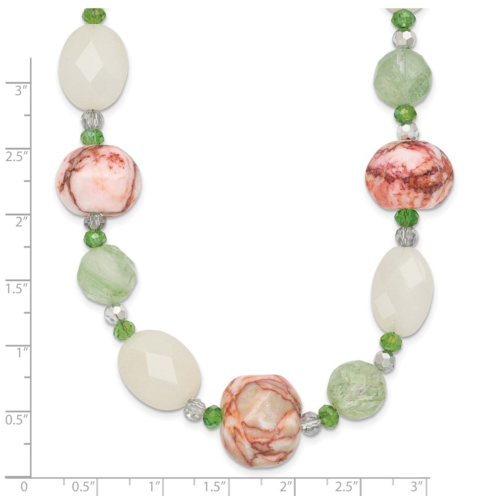 Sterling Silver Aventurine Crystal Jade And Jasper 18 Inch Necklace With 2 Extension