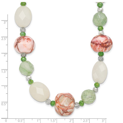 Sterling Silver Aventurine Crystal Jade And Jasper 18 Inch Necklace With 2 Extension