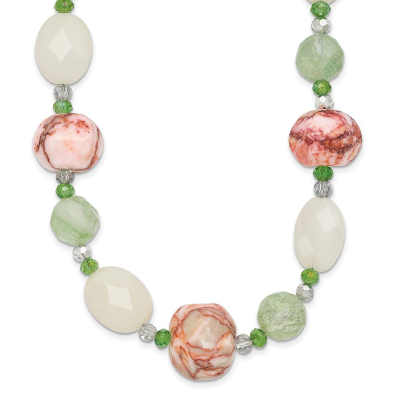 Sterling Silver Aventurine Crystal Jade And Jasper 18 Inch Necklace With 2 Extension