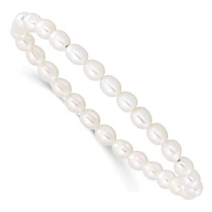 Fashion Children'S 4-5mm White Rice Freshwater Cultured Pearl Stretch Bracelet