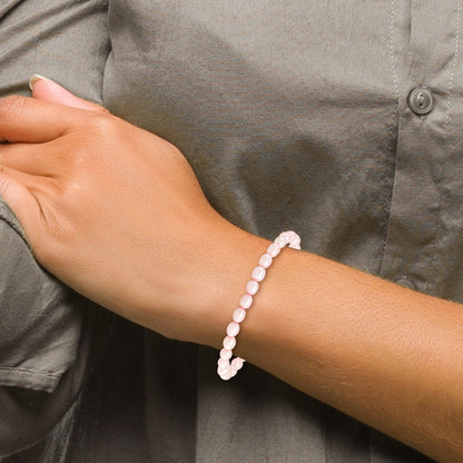 Fashion Children'S 4-5mm Pink Rice Freshwater Cultured Pearl Stretch Bracelet