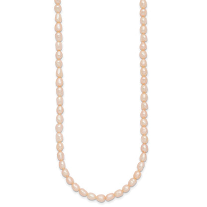 Sterling Silver Rhodium-Plated 4-5mm Pink Rice Freshwater Cultured Pearl Children'S Necklace