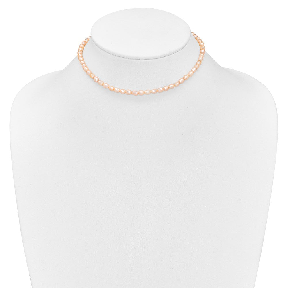 Sterling Silver Rhodium-Plated 4-5mm Pink Rice Freshwater Cultured Pearl Children'S Necklace