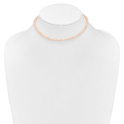 Sterling Silver Rhodium-Plated 4-5mm Pink Rice Freshwater Cultured Pearl Children'S Necklace