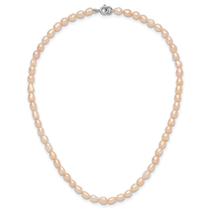Sterling Silver Rhodium-Plated 4-5mm Pink Rice Freshwater Cultured Pearl Children'S Necklace