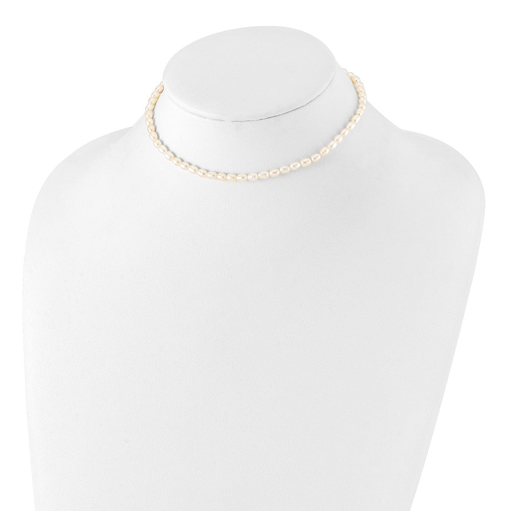 Sterling Silver Rhodium-Plated 4-5mm White Rice Freshwater Cultured Pearl Children'S Necklace