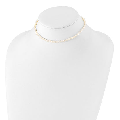 Sterling Silver Rhodium-Plated 4-5mm White Rice Freshwater Cultured Pearl Children'S Necklace