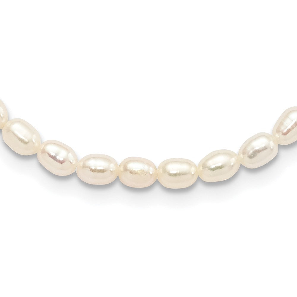 Sterling Silver Rhodium-Plated 4-5mm White Rice Freshwater Cultured Pearl Children'S Necklace