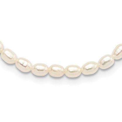 Sterling Silver Rhodium-Plated 4-5mm White Rice Freshwater Cultured Pearl Children'S Necklace