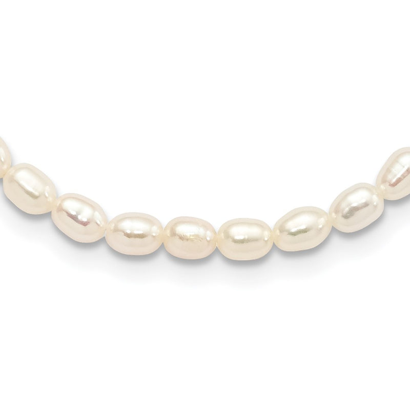 Sterling Silver Rhodium-Plated 4-5mm White Rice Freshwater Cultured Pearl Children'S Necklace