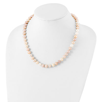Sterling Silver Rhodium-Plated 8-9mm Multi-Color Fwc Pearl Necklace
