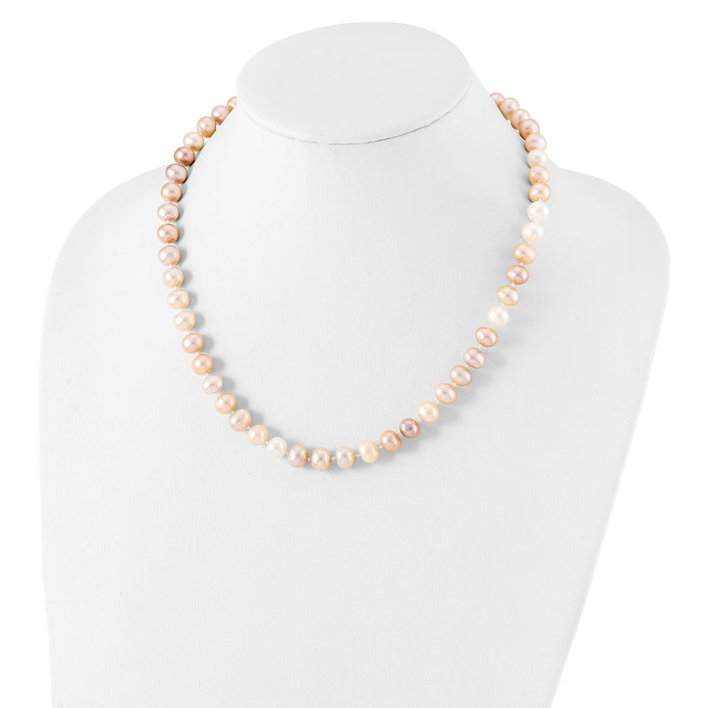 Sterling Silver Rhodium-Plated 8-9mm Multi-Color Fwc Pearl Necklace