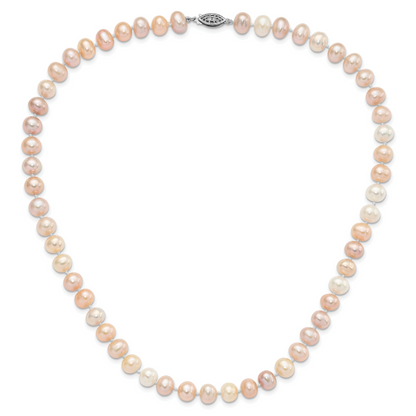 Sterling Silver Rhodium-Plated 8-9mm Multi-Color Fwc Pearl Necklace