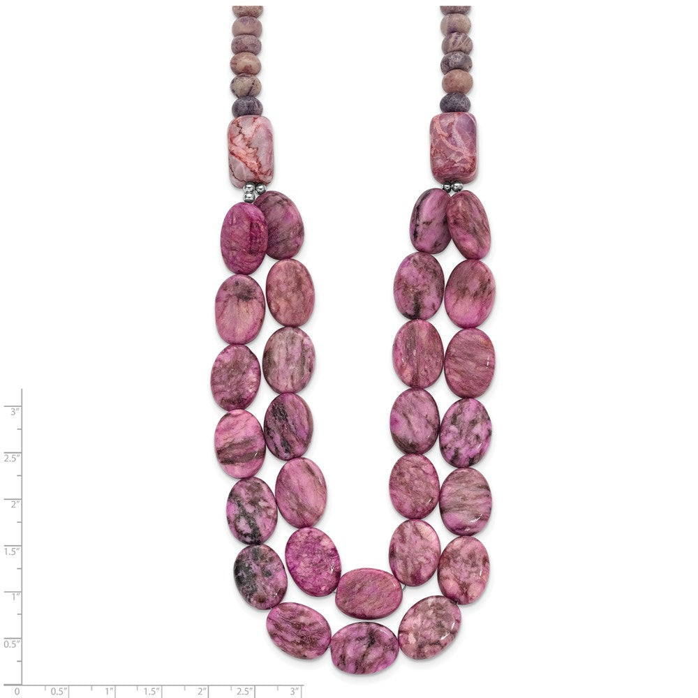 Sterling Silver Charoite, Jade, Pink And Purple Jasper W/2In Ext Necklace