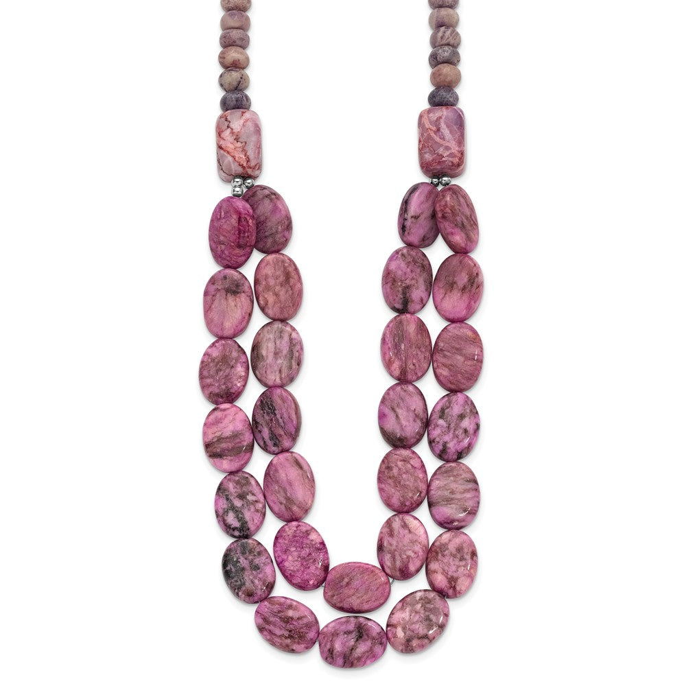 Sterling Silver Charoite, Jade, Pink And Purple Jasper W/2In Ext Necklace