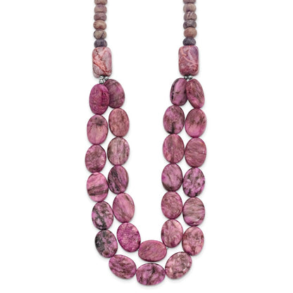 Sterling Silver Charoite, Jade, Pink And Purple Jasper W/2In Ext Necklace
