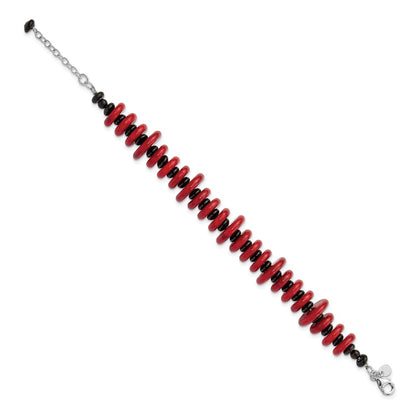 8.5 Inch Sterling Silver Agate & Red Reconstructed Magnesite W/1In Ext Bracelet