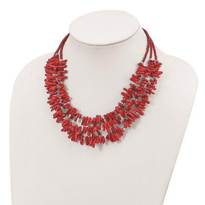 Sterling Silver Three Strand Red Coral 16.50 Inch Necklace With 2 Extension
