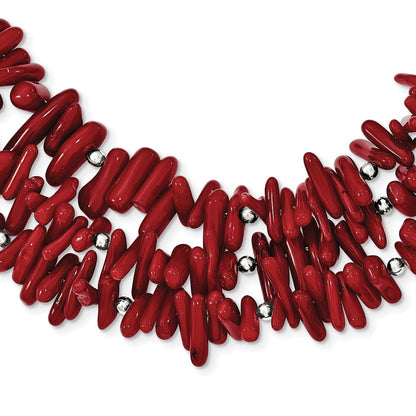 Sterling Silver Three Strand Red Coral 16.50 Inch Necklace With 2 Extension