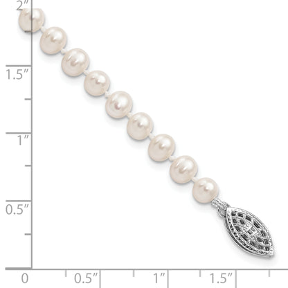 7.25 Inch Sterling Silver Rhodium 4-5mm White Fwc Pearl Bracelet