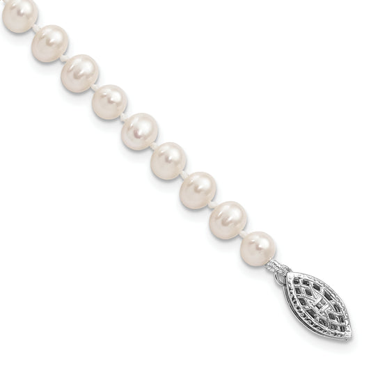 7.25 Inch Sterling Silver Rhodium 4-5mm White Fwc Pearl Bracelet