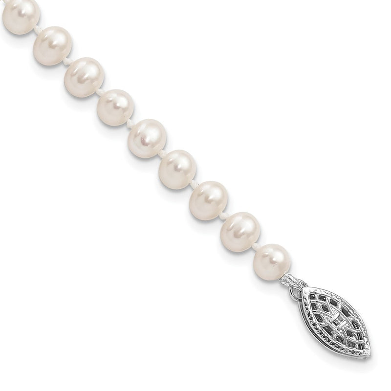 7.25 Inch Sterling Silver Rhodium 4-5mm White Fwc Pearl Bracelet