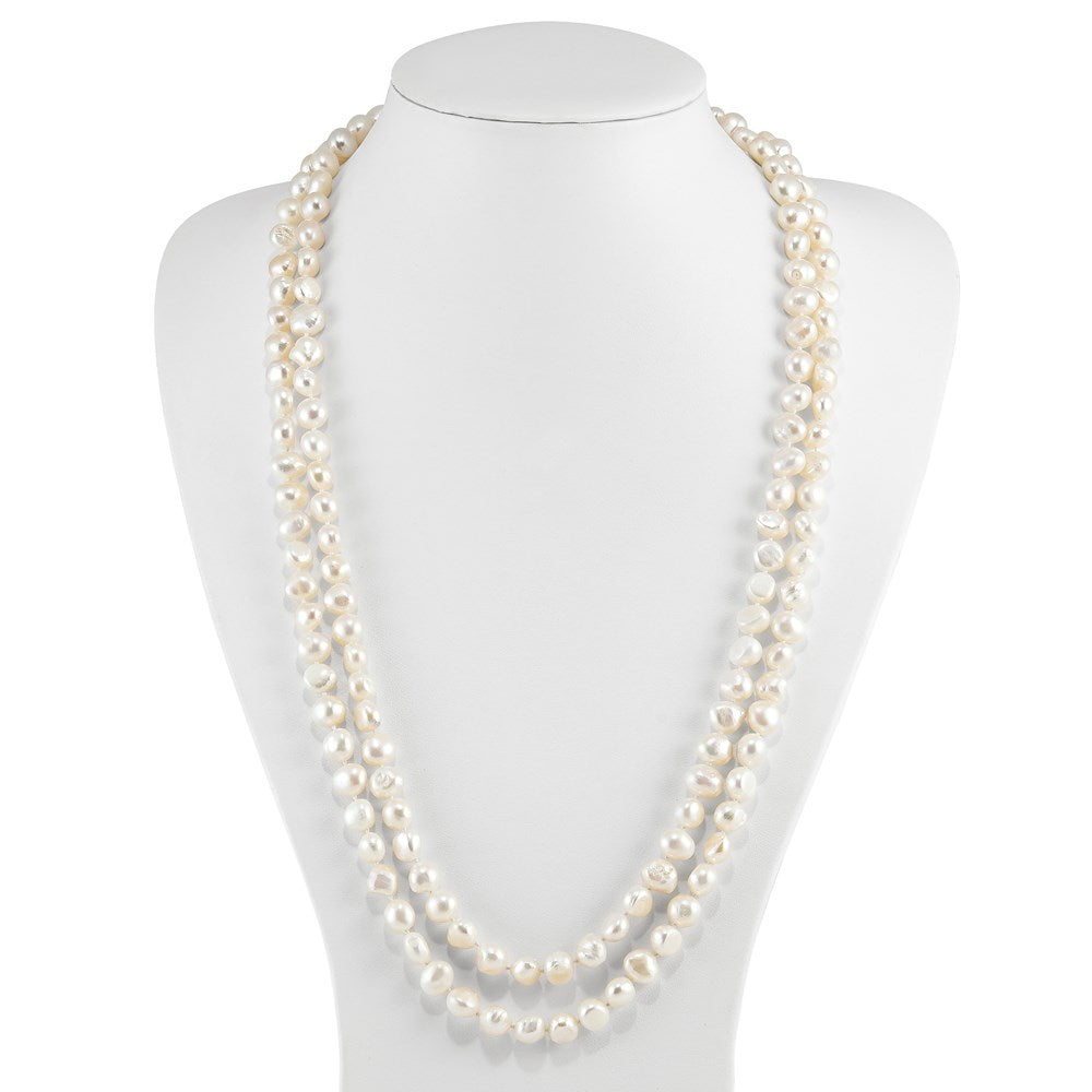 Fashion 9-10mm White Baroque Freshwater Cultured Pearl Slip-On Endless 64 Inch Necklace