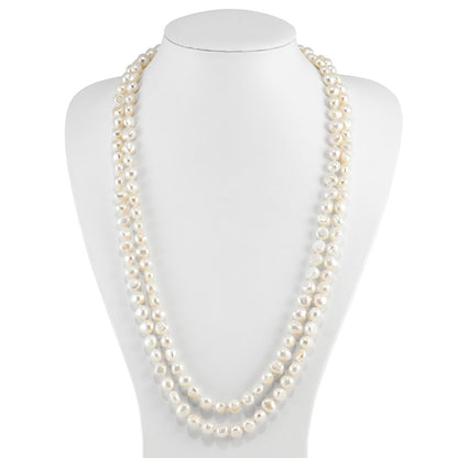 Fashion 9-10mm White Baroque Freshwater Cultured Pearl Slip-On Endless 64 Inch Necklace