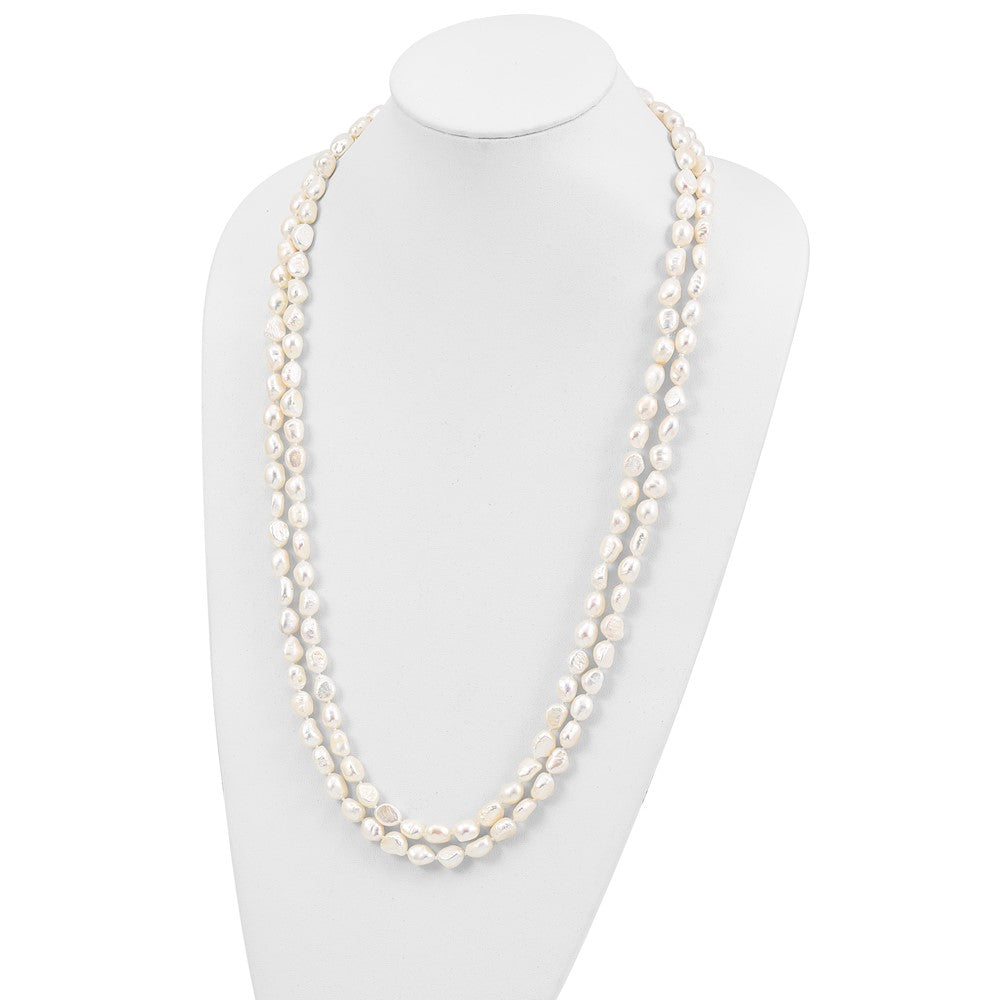 Fashion 9-10mm White Baroque Freshwater Cultured Pearl Slip-On Endless 64 Inch Necklace