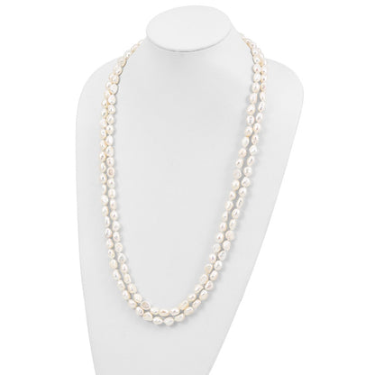 Fashion 9-10mm White Baroque Freshwater Cultured Pearl Slip-On Endless 64 Inch Necklace