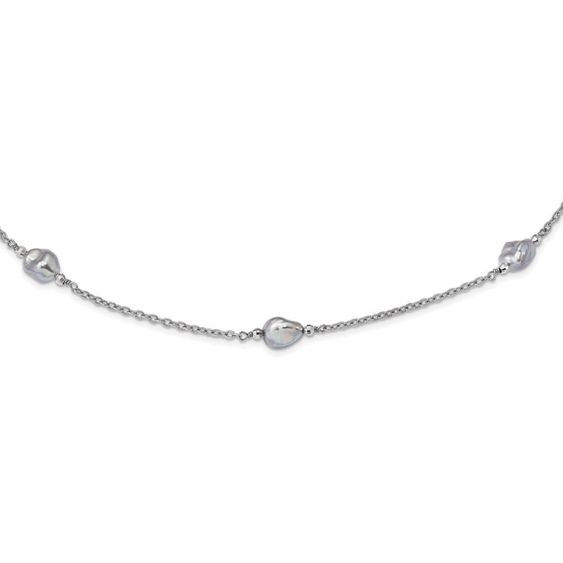 Sterling Silver Rhodium-Plate 8-9mm Grey Baroque Fwc Pearl 9 Station Neckla