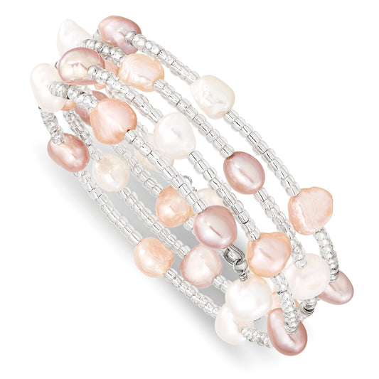 22.5 Inch 6-7mm Multicolored Baroque Freshwater Cultured Pearl And Glass Beaded Wrap Bracelet