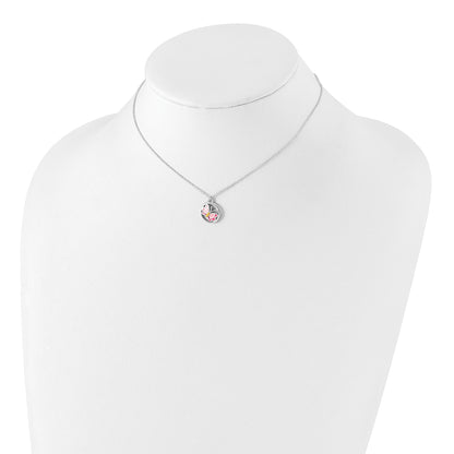 Sterling Silver Polished & Pink/Orange Enameled Butterfly Children'S Earrings 14In Necklace Set