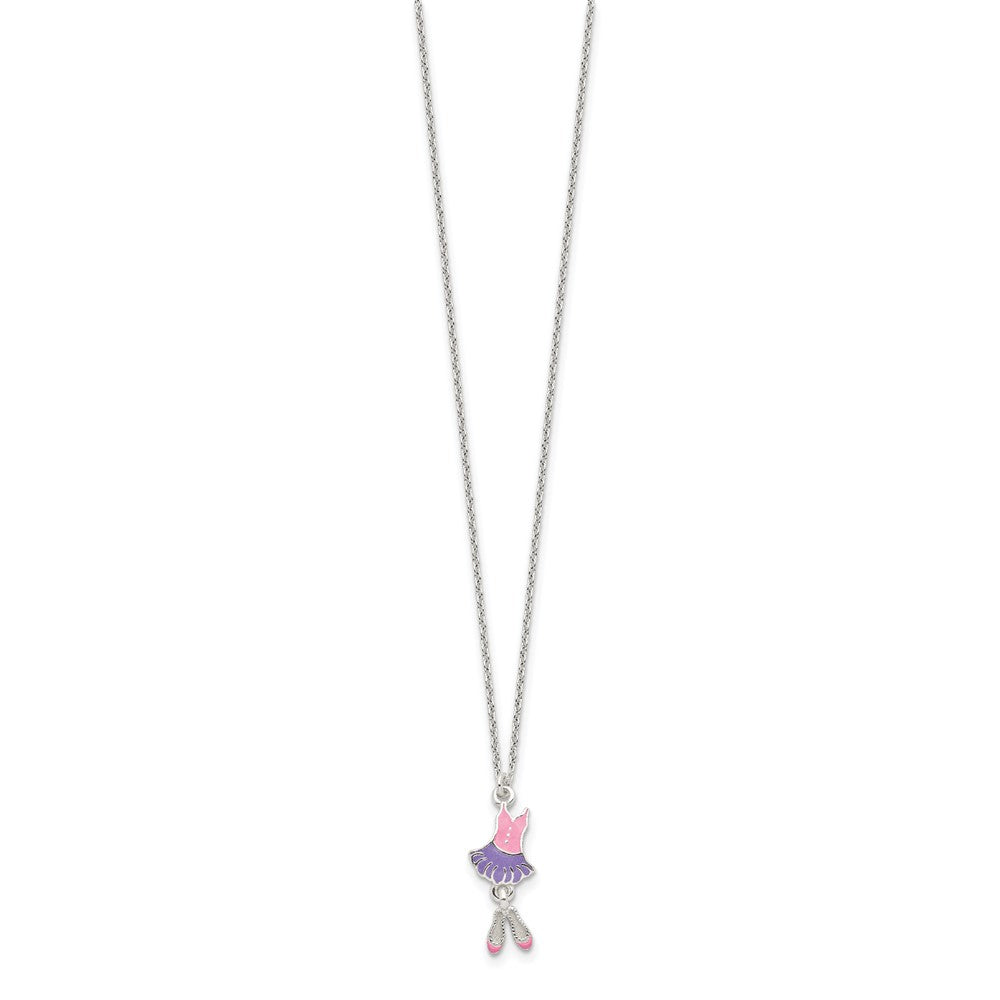 Sterling Silver Polished & Enameled Ballerina Children'S 14In Necklace Earring Set
