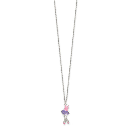 Sterling Silver Polished & Enameled Ballerina Children'S 14In Necklace Earring Set