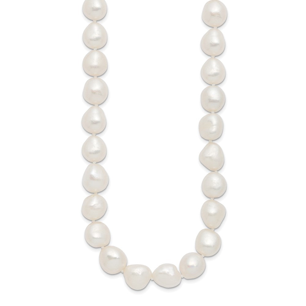 Sterling Silver Rh 11-12mm White Baroque Fwc Pearl Necklace