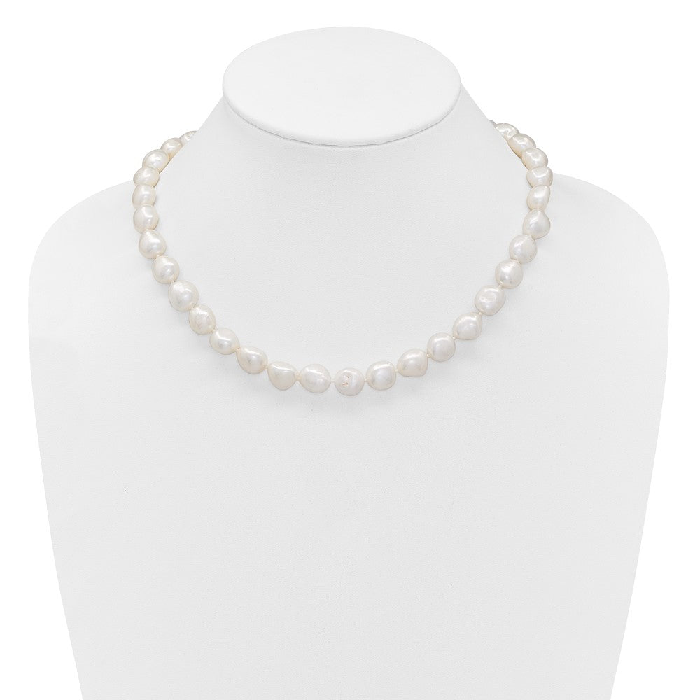 Sterling Silver Rh 11-12mm White Baroque Fwc Pearl Necklace