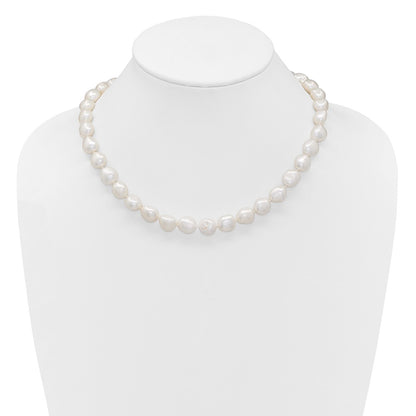 Sterling Silver Rh 11-12mm White Baroque Fwc Pearl Necklace