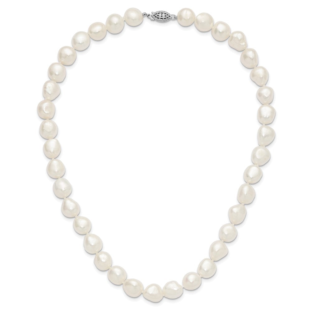 Sterling Silver Rh 11-12mm White Baroque Fwc Pearl Necklace
