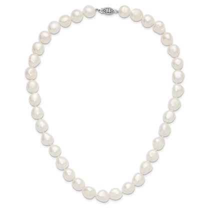 Sterling Silver Rh 11-12mm White Baroque Fwc Pearl Necklace