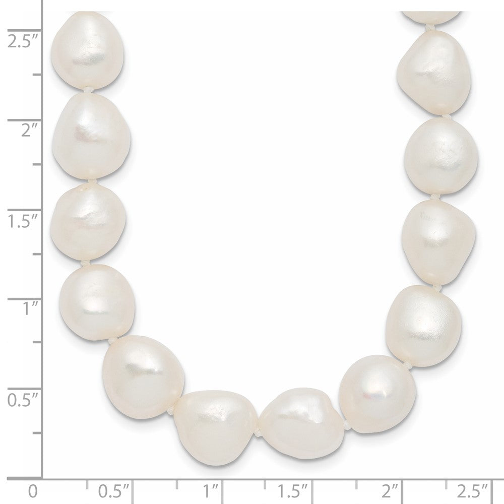 Sterling Silver Rh 11-12mm White Baroque Fwc Pearl Necklace