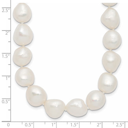 Sterling Silver Rh 11-12mm White Baroque Fwc Pearl Necklace