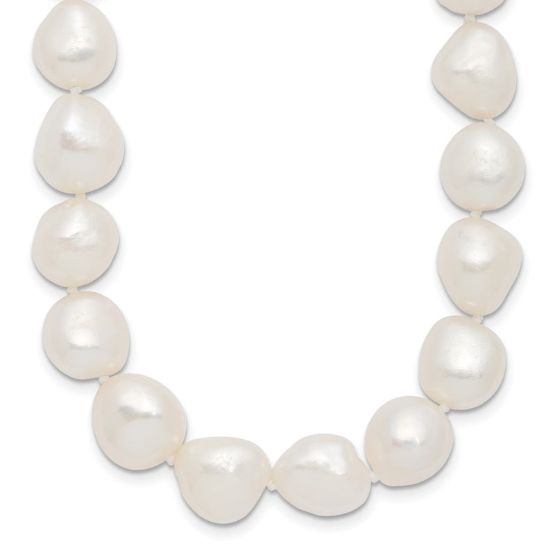 Sterling Silver Rh 11-12mm White Baroque Fwc Pearl Necklace