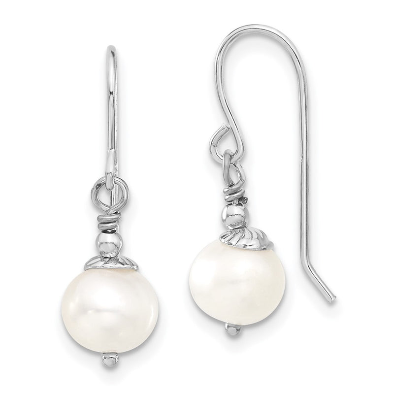 Sterling Silver Rh 7-8mm White Fwc Pearl Earring/Necklace Set