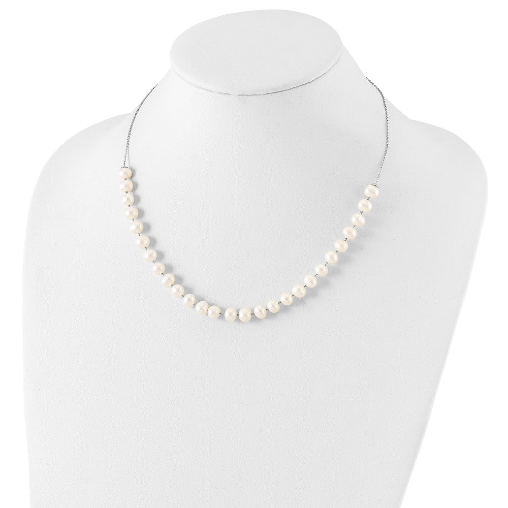 Sterling Silver Rh 7-8mm White Fwc Pearl Earring/Necklace Set